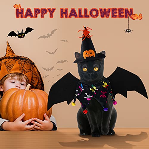 5 Pieces Pet Cat Halloween Costume Small Dog Vampire Cloak Bat Pumpkin Witch Hat with Adjustable Strap Skeleton Dog Bib Collar with Bells for Pet Cat Halloween Bloody Zombie Party Clothing Decor