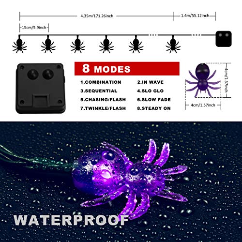 Qunlight Halloween Solar String Lights, 2Pack 30 LED 20ft Purple Spider String Lights with 8 MODES Waterproof Fairy Lights for Halloween Party Decor, Halloween Lighting, House, Garden, Yard Decoration