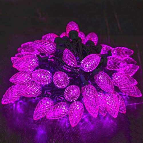 Twinkle Star C9 Halloween String Lights, 50 LED 33ft Outdoor Fairy Lights with 29V Safe Adaptor, Extendable Green Wire Christmas String Lights for Patio Xmas Tree Wedding Party Decoration, Purple