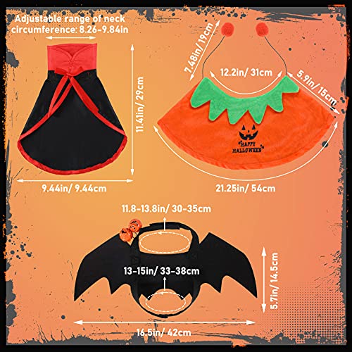 4 Pcs Pet Cat Halloween Costume Dog Vampire Cloak Reversible Cute Cat Pumpkin Cape Bat Wings with Bells for Pet Dog Cat Cosplay Holiday Halloween Party Decor (Black, Red, Orange, Solid Pattern)