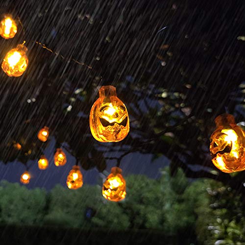 Halloween Pumpkin String Lights Eurus Home 20 ft 30 LED Halloween Lights | Solar Powered Pumpkin Lights with 8 Lighting Modes Jack-O-Lantern Decorative Lights for Indoor Outdoor Halloween Party IP65
