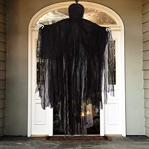 NEWBEA 5 Ft Halloween Hanging Grim Reaper, Creepy Faceless Ghost Large Life-Size Halloween Decor Prop