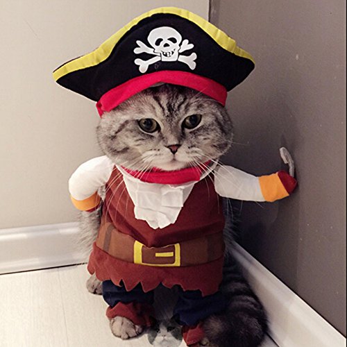 Idepet New Funny Pet Clothes Pirate Dog Cat Costume Suit Corsair Dressing up Party Apparel Clothing for Cat Dog Plus Hat (Small)