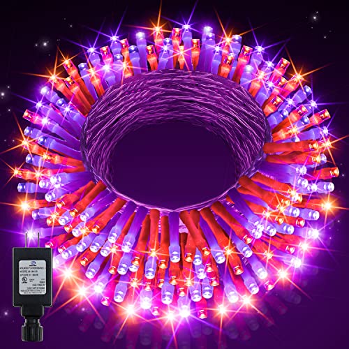 Ollny Halloween Lights Outdoor, 60 FT 180 LED Orange and Purple Halloween Decorations Lights, Waterproof String Fairy Lights Plug in, 8 Modes and Timer Lights for Party, Yard, Door, Christmas Decor