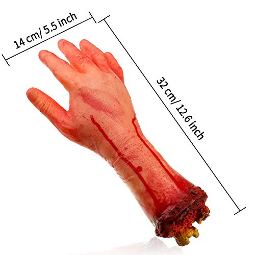 Gejoy 2 Pack Fake Human Severed Arm Hands Terror Bloody Dead Body Parts Decorations for Halloween Parties and Cosplay