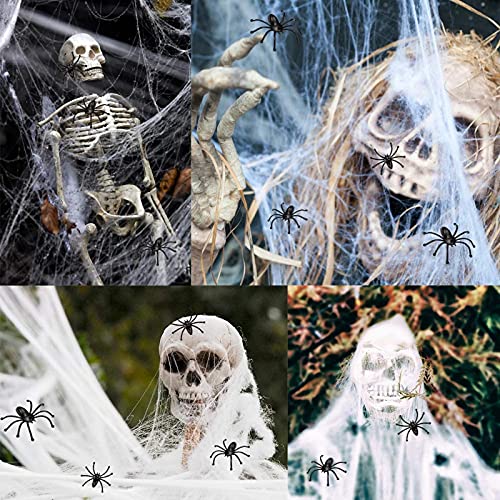 1200 sqft Spider Webs Halloween Decorations, Super Stretch DIY Mega Cobwebs White Webbing with 100 Plastic Fake Spiders Spooky Haunted House Yard Lawn Patio Tablecover Home Office Tree Creepy Scene Props Indoor Outdoor Decor Halloween Party Supplies (300g/10.58 oz)