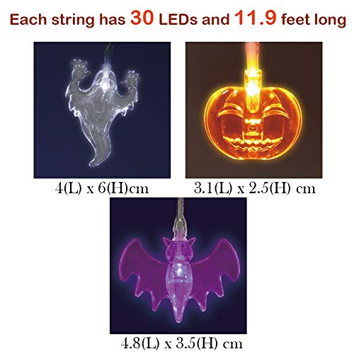 Twinkle Star Halloween String Lights, Set of 3 Total 90 LED 35.4 FT Purple Bat, White Ghost, Orange Pumpkin String Lights Battery Operated Indoor Party Bedroom Home Festival Decoration