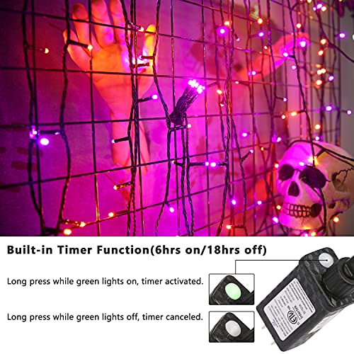 Orange & Purple Halloween Lights, 98.42ft 300 LED Orange Lights, Connectable 8 Modes Halloween String Lights, Plug in Twinkle Purple Halloween Lights Waterproof for Holiday Party Home Decor