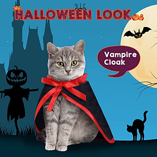 5 Pieces Pet Cat Halloween Costume Small Dog Vampire Cloak Bat Pumpkin Witch Hat with Adjustable Strap Skeleton Dog Bib Collar with Bells for Pet Cat Halloween Bloody Zombie Party Clothing Decor