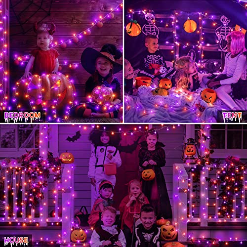 Ollny Halloween Lights outdoor - 200LED 66FT Orange and Purple Halloween Decorations Waterproof Plug in with Timer 8 Modes and Memory Function Christmas Fairy String Lights Indoor for House Yard Party