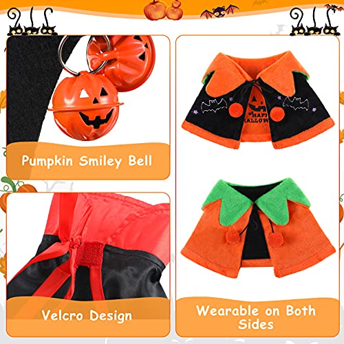 4 Pcs Pet Cat Halloween Costume Dog Vampire Cloak Reversible Cute Cat Pumpkin Cape Bat Wings with Bells for Pet Dog Cat Cosplay Holiday Halloween Party Decor (Black, Red, Orange, Solid Pattern)