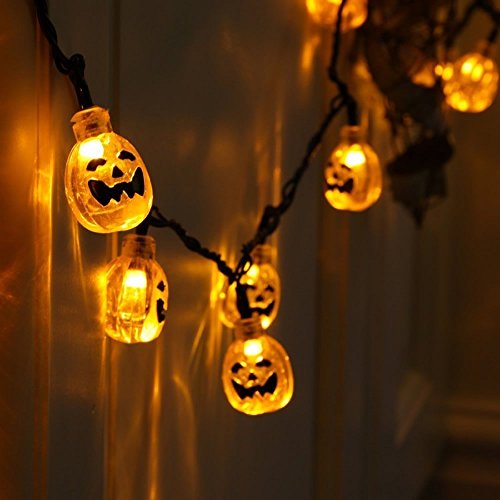 Halloween Pumpkin String Lights Eurus Home 20 ft 30 LED Halloween Lights | Solar Powered Pumpkin Lights with 8 Lighting Modes Jack-O-Lantern Decorative Lights for Indoor Outdoor Halloween Party IP65