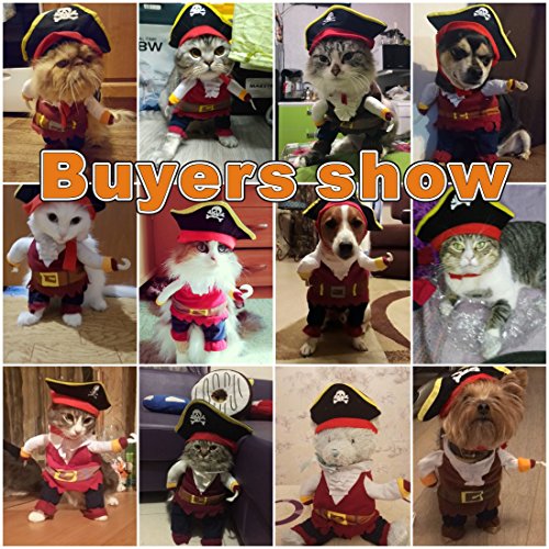 Idepet New Funny Pet Clothes Pirate Dog Cat Costume Suit Corsair Dressing up Party Apparel Clothing for Cat Dog Plus Hat (Small)