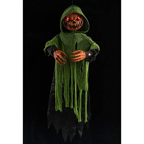 HollyHOME Animated Hanging Jack-O'-Lantern with Glowing Head and Creepy Sound Halloween Outdoor Decoration Haunted House Prop Decor 48 Inch