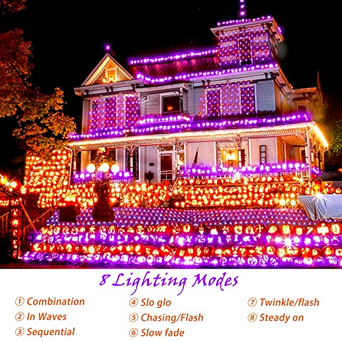 Heceltt Halloween Lights Outdoor, 200LED 9.8X6.6ft Net Lights Halloween Decorations 8 Modes Plug in with Remote for Bush Fence Garden Roof Xmas Indoor Outdoor (Purple and Orange)