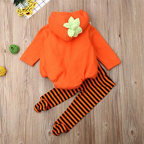 Infant Toddler Baby Girls Boys Halloween Pumpkin Costumes Cute Hooded Romper Top Leggings Pants Outfit Clothes Set (12-18 Months, Orange Hoodie+stripe Pants)