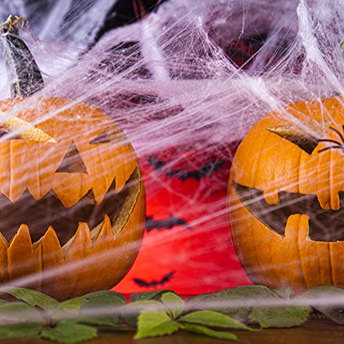 1200 sqft Spider Webs Halloween Decorations, Super Stretch DIY Mega Cobwebs White Webbing with 100 Plastic Fake Spiders Spooky Haunted House Yard Lawn Patio Tablecover Home Office Tree Creepy Scene Props Indoor Outdoor Decor Halloween Party Supplies (300g/10.58 oz)