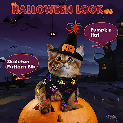 5 Pieces Pet Cat Halloween Costume Small Dog Vampire Cloak Bat Pumpkin Witch Hat with Adjustable Strap Skeleton Dog Bib Collar with Bells for Pet Cat Halloween Bloody Zombie Party Clothing Decor