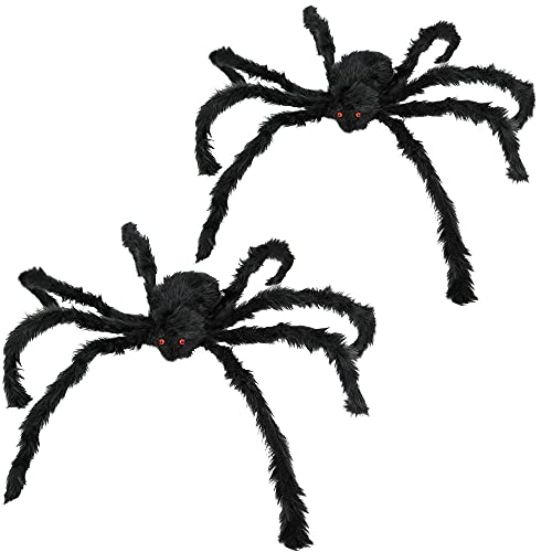 UHdod 2 Pack Giant Spider for Halloween Decoration, 55 Inch Halloween Spider for Indoor Outdoor Yard Halloween Decoration Fake Spider Scary Furry Spider Props