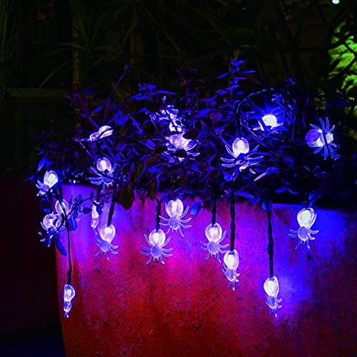 Qunlight Halloween Solar String Lights, 2Pack 30 LED 20ft Purple Spider String Lights with 8 MODES Waterproof Fairy Lights for Halloween Party Decor, Halloween Lighting, House, Garden, Yard Decoration