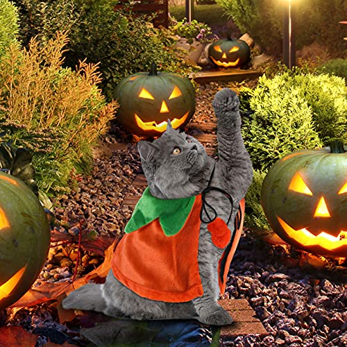 4 Pcs Pet Cat Halloween Costume Dog Vampire Cloak Reversible Cute Cat Pumpkin Cape Bat Wings with Bells for Pet Dog Cat Cosplay Holiday Halloween Party Decor (Black, Red, Orange, Solid Pattern)