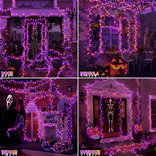 Ollny Halloween Lights outdoor - 200LED 66FT Orange and Purple Halloween Decorations Waterproof Plug in with Timer 8 Modes and Memory Function Christmas Fairy String Lights Indoor for House Yard Party