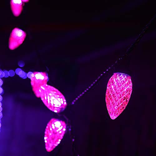Twinkle Star C9 Halloween String Lights, 50 LED 33ft Outdoor Fairy Lights with 29V Safe Adaptor, Extendable Green Wire Christmas String Lights for Patio Xmas Tree Wedding Party Decoration, Purple
