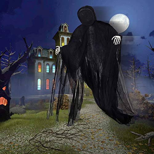 NEWBEA 5 Ft Halloween Hanging Grim Reaper, Creepy Faceless Ghost Large Life-Size Halloween Decor Prop