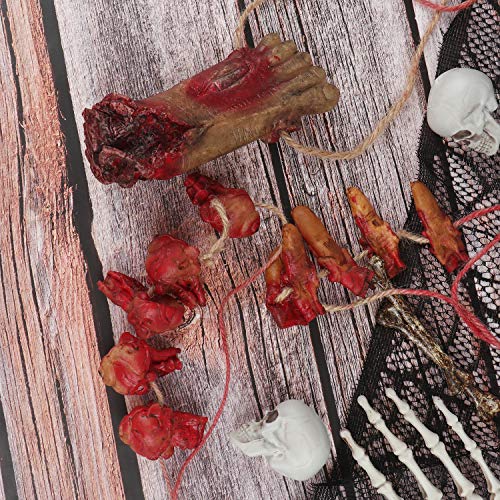 Omigga 18 pcs Halloween Props Decorations Blood Weapon Garland Banner Hand Broken Body Parts Fake Scary Blood Props for Halloween Party Haunted Houses Decorations，6 Body Parts +12 Weapon