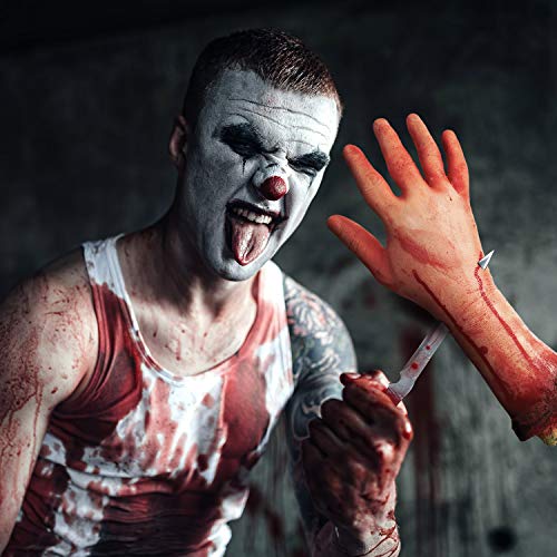 Gejoy 2 Pack Fake Human Severed Arm Hands Terror Bloody Dead Body Parts Decorations for Halloween Parties and Cosplay