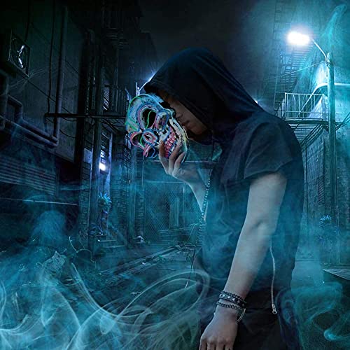 LUKAT LED Halloween Mask, Scary Halloween Costume Mask with EL Wire Light up 3 Flashing-Modes and Soft Sponge for Halloween Cosplay Costume Masquerade Parties, Carnival, Gifts