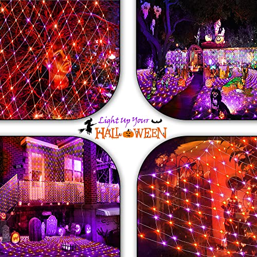 Heceltt Halloween Lights Outdoor, 200LED 9.8X6.6ft Net Lights Halloween Decorations 8 Modes Plug in with Remote for Bush Fence Garden Roof Xmas Indoor Outdoor (Purple and Orange)