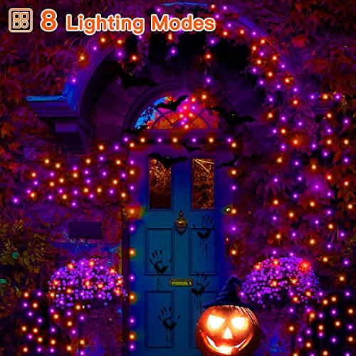 Ollny Halloween Lights Outdoor, 60 FT 180 LED Orange and Purple Halloween Decorations Lights, Waterproof String Fairy Lights Plug in, 8 Modes and Timer Lights for Party, Yard, Door, Christmas Decor