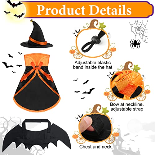 Frienda 3 Pieces Pet Halloween Vampire Costume Pet Bat Vampire Cloak Wizard Hat for Halloween Party, Pet Cosplay(Orange,Pumpkin)