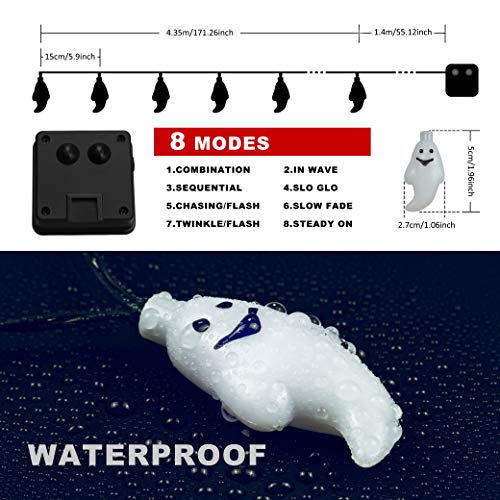 Qunlight Solar String Lights, Halloween Decoration Lights,8 Modes 2PACK 20ft 30 LED Waterproof Outdoor Decorative Ghost Fairy Lights for Patio, Garden, Gate, Yard, Halloween Christmas Decoration