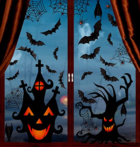 VEYLIN 8Sheets 150Pcs Halloween Window Clings, Double-Side Spooky Removable Window Sticker for Halloween Party Decoration