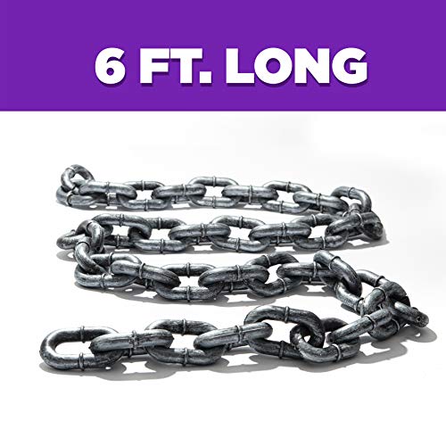 Fake Chain – Halloween Prop Silver & Black 6 Ft. Large Plastic Chain Link, Shackles for Best Rider Costume Accessory or Halloween Décor Prop