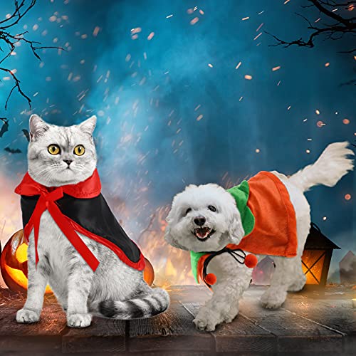 4 Pcs Pet Cat Halloween Costume Dog Vampire Cloak Reversible Cute Cat Pumpkin Cape Bat Wings with Bells for Pet Dog Cat Cosplay Holiday Halloween Party Decor (Black, Red, Orange, Solid Pattern)
