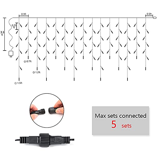 RECESKY 100 LED Halloween Icicle Lights - 7.7ft Purple Orange Curtain String Lights with 30v Plug in for Outdoor Garden House Window Decor - Extendable Halloween Lighting, Halloween Party Decorations