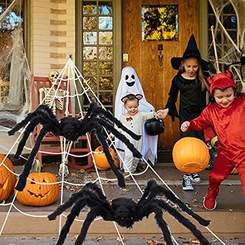 UHdod 2 Pack Giant Spider for Halloween Decoration, 55 Inch Halloween Spider for Indoor Outdoor Yard Halloween Decoration Fake Spider Scary Furry Spider Props