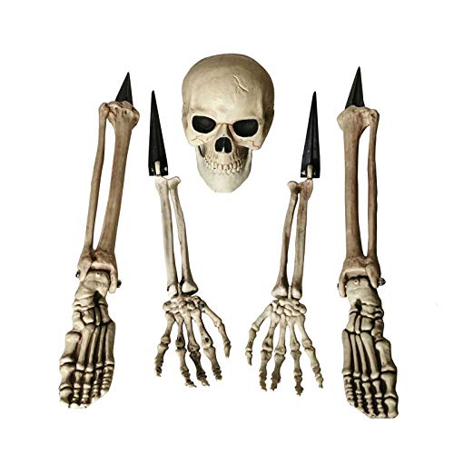 ALLADINBOX Halloween Creepy Graveyard Décor Groundbreaker Realistic Skeleton Bones and Skull(Include Skull, Hands, Legs, arms and feet with Lawn Stakes) for Outdoor Party, Life Size