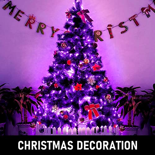 JMEXSUSS 4 Pack 50 LED Purple Fairy Lights Battery Operated, 16.1ft Silver Wire Mini Fairy Lights Waterproof, String Fairy Lights for Bedroom Indoor Patio Party Gifts Christmas Halloween Decoration