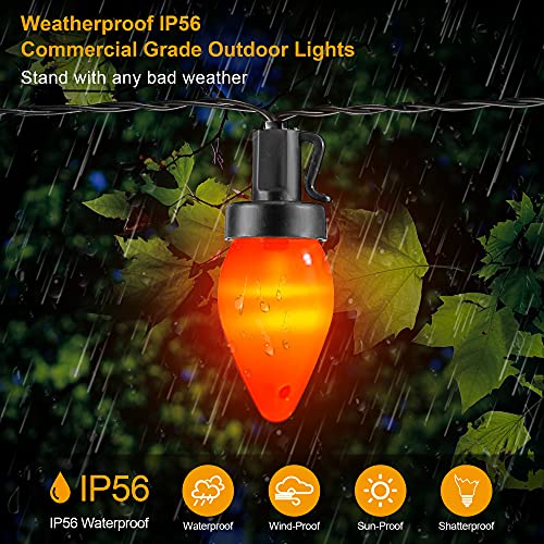 RECESKY C7 Halloween String Lights - 50 LED 24Ft Smooth Bulb Orange Light with 30v Adaptor - Extendable 8 Modes Fairy Lighting - Plug in Halloween Lights Bedroom House Halloween Party Decorations