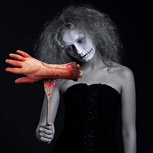 Gejoy 2 Pack Fake Human Severed Arm Hands Terror Bloody Dead Body Parts Decorations for Halloween Parties and Cosplay