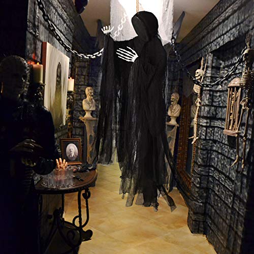 NEWBEA 5 Ft Halloween Hanging Grim Reaper, Creepy Faceless Ghost Large Life-Size Halloween Decor Prop
