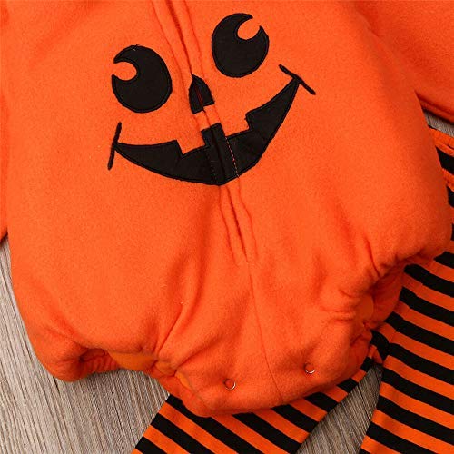 Infant Toddler Baby Girls Boys Halloween Pumpkin Costumes Cute Hooded Romper Top Leggings Pants Outfit Clothes Set (12-18 Months, Orange Hoodie+stripe Pants)