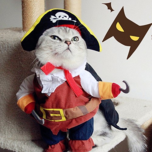Idepet New Funny Pet Clothes Pirate Dog Cat Costume Suit Corsair Dressing up Party Apparel Clothing for Cat Dog Plus Hat (Small)