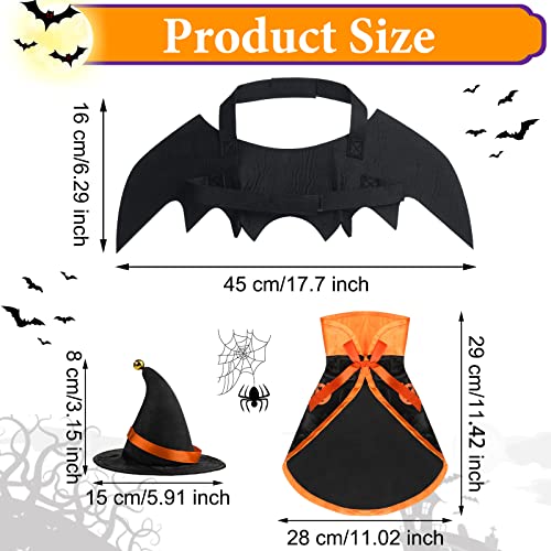 Frienda 3 Pieces Pet Halloween Vampire Costume Pet Bat Vampire Cloak Wizard Hat for Halloween Party, Pet Cosplay(Orange,Pumpkin)
