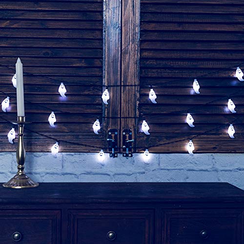 Qunlight Solar String Lights, Halloween Decoration Lights,8 Modes 2PACK 20ft 30 LED Waterproof Outdoor Decorative Ghost Fairy Lights for Patio, Garden, Gate, Yard, Halloween Christmas Decoration