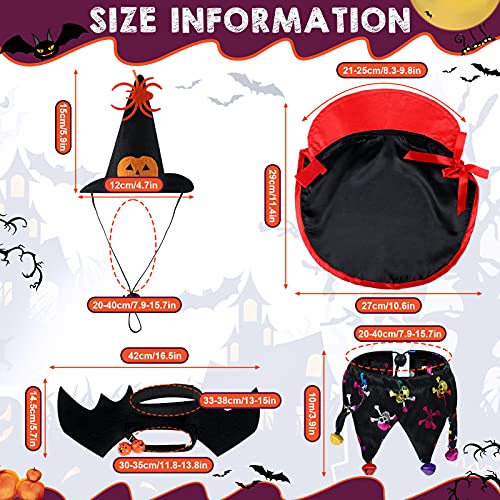 5 Pieces Pet Cat Halloween Costume Small Dog Vampire Cloak Bat Pumpkin Witch Hat with Adjustable Strap Skeleton Dog Bib Collar with Bells for Pet Cat Halloween Bloody Zombie Party Clothing Decor